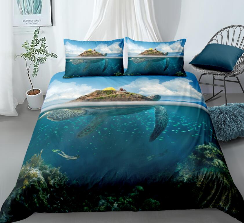 3D Ocean Sea Turtle Stone 88103 Bed Pillowcases Quilt