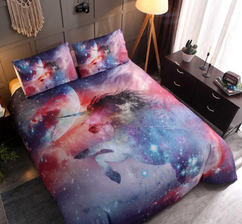 3D Unicorn Starry Sky 88107 Bed Pillowcases Quilt