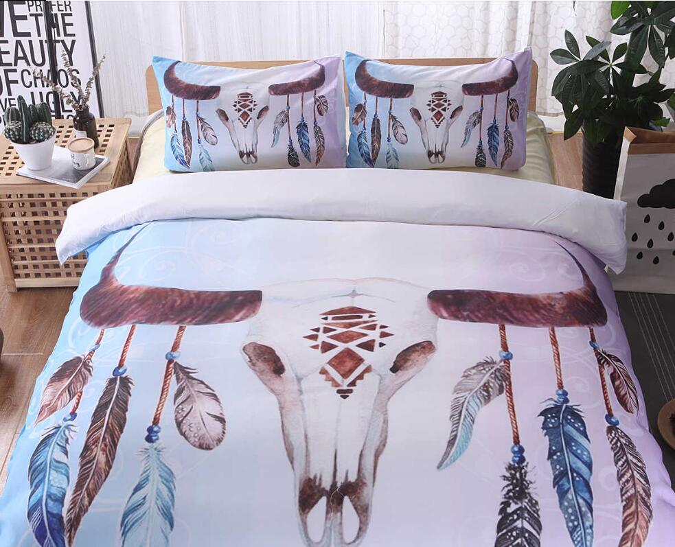 3D Deer Head Feather 9966 Bed Pillowcases Quilt