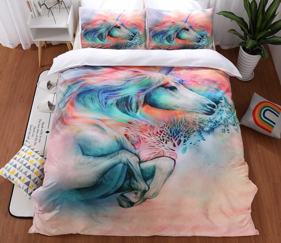 3D Unicorn Color 9990 Bed Pillowcases Quilt