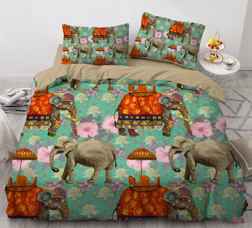 3D Elephant Flower 88188 Bed Pillowcases Quilt