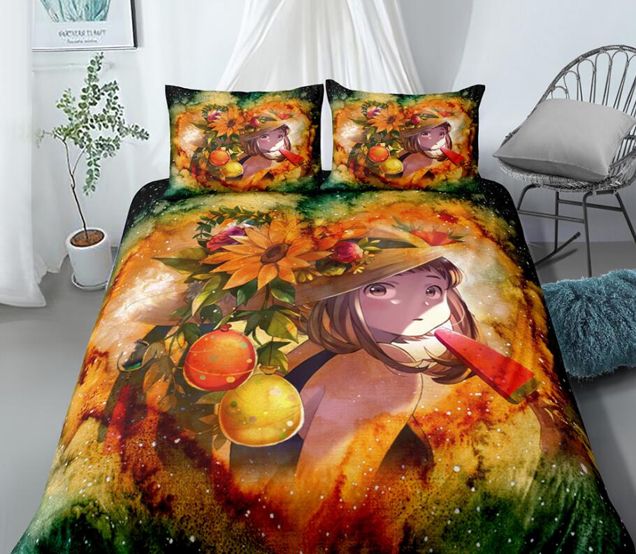 3D Sunflower Flower Girl 99121 Bed Pillowcases Quilt