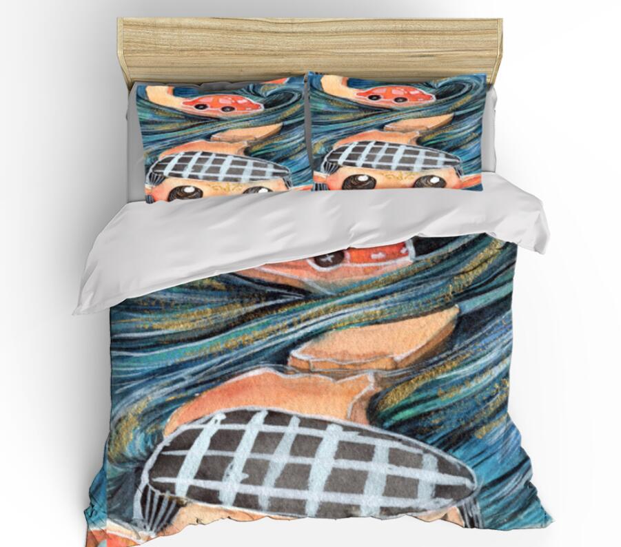 3D Cartoon Big Eyes Girl 99142 Bed Pillowcases Quilt