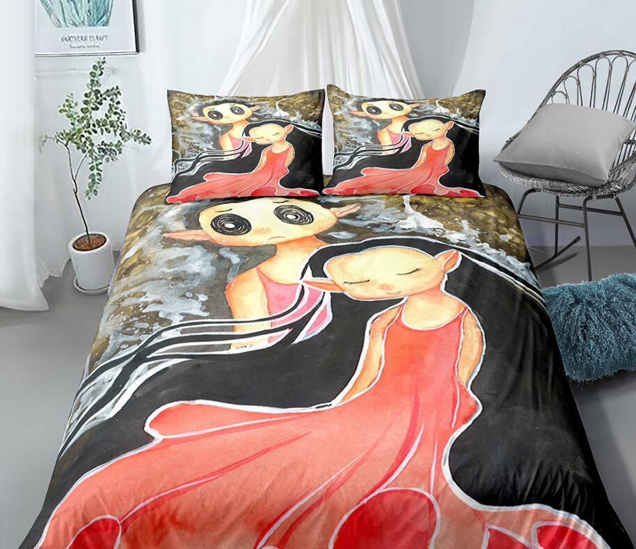 3D Black Long-Haired Girl 99158 Bed Pillowcases Quilt