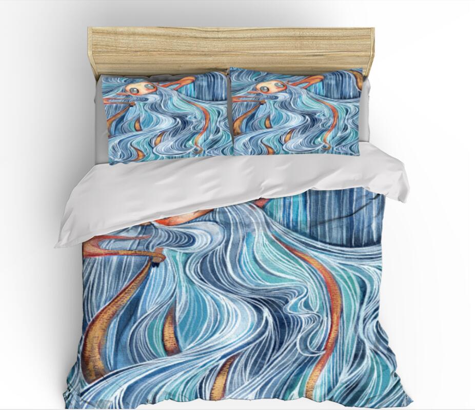 3D Blue Long-Haired Girl 99164 Bed Pillowcases Quilt