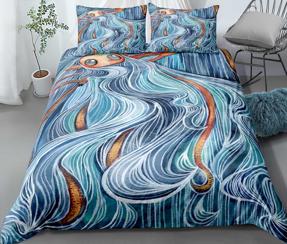 3D Blue Long-Haired Girl 99164 Bed Pillowcases Quilt