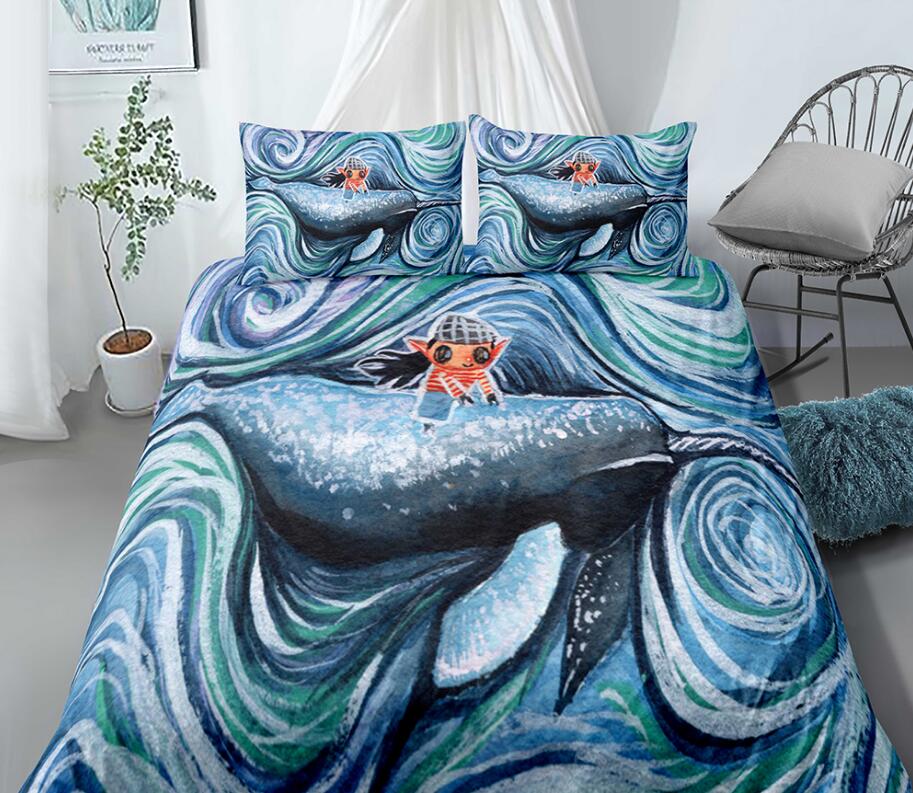 3D Blue Whirlpool Girl 99159 Bed Pillowcases Quilt