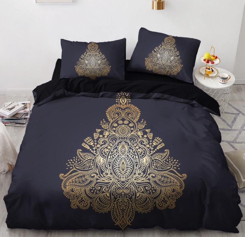3D Black Background Triangle Golden Pattern 5528 Bed Pillowcases Quilt