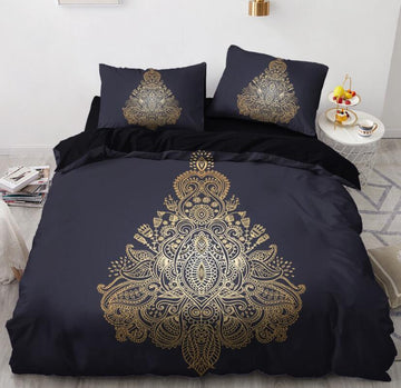 3D Black Background Triangle Golden Pattern 5528 Bed Pillowcases Quilt