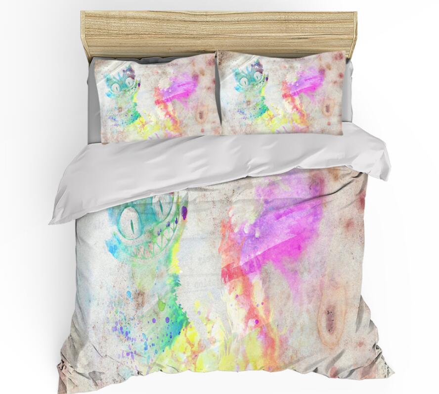3D Laughing Cat Watercolor 006 Bed Pillowcases Quilt
