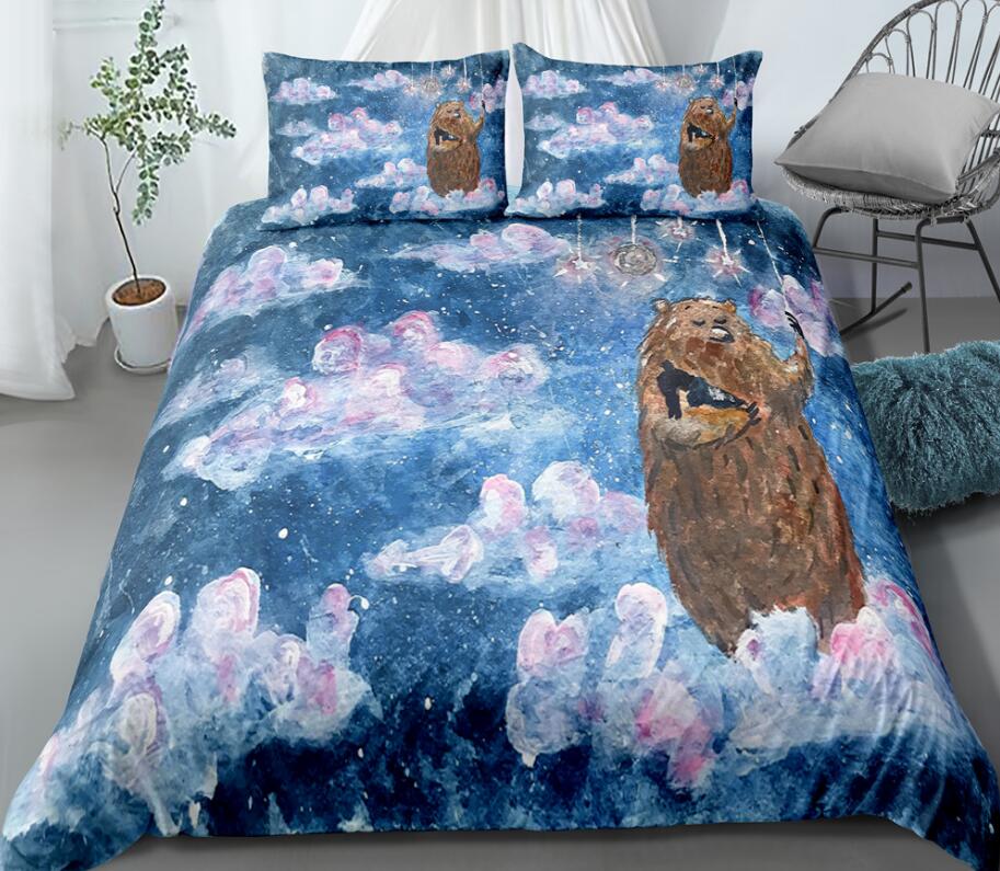 3D Clouds Bear 0068 Bed Pillowcases Quilt
