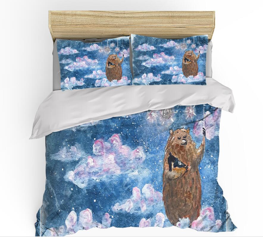 3D Clouds Bear 0068 Bed Pillowcases Quilt