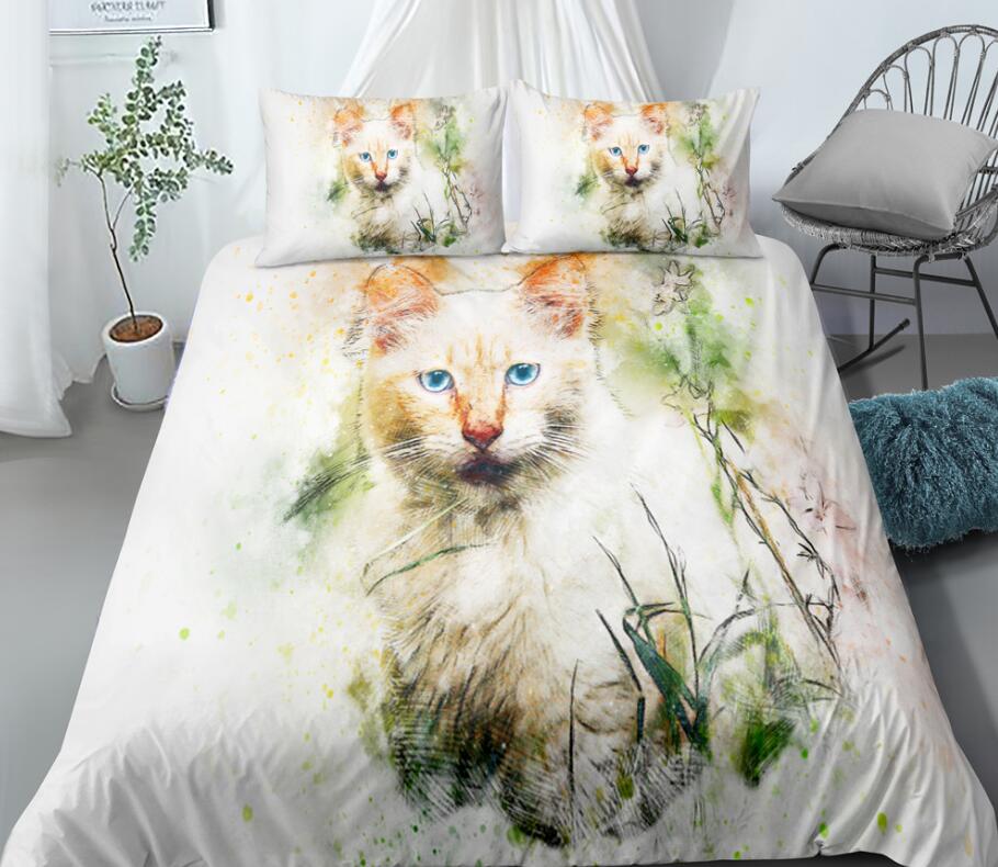 3D Cat Grass 0012 Bed Pillowcases Quilt