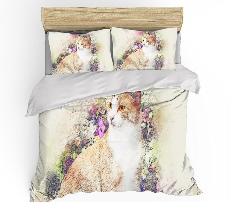 3D Cat Flower Bush 0071 Bed Pillowcases Quilt