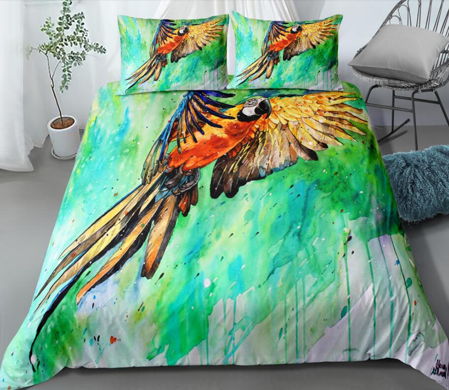 3D Parrot Green Watercolor 0015 Bed Pillowcases Quilt
