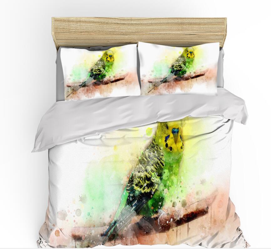 3D Parrot Watercolor Halo 0116 Bed Pillowcases Quilt