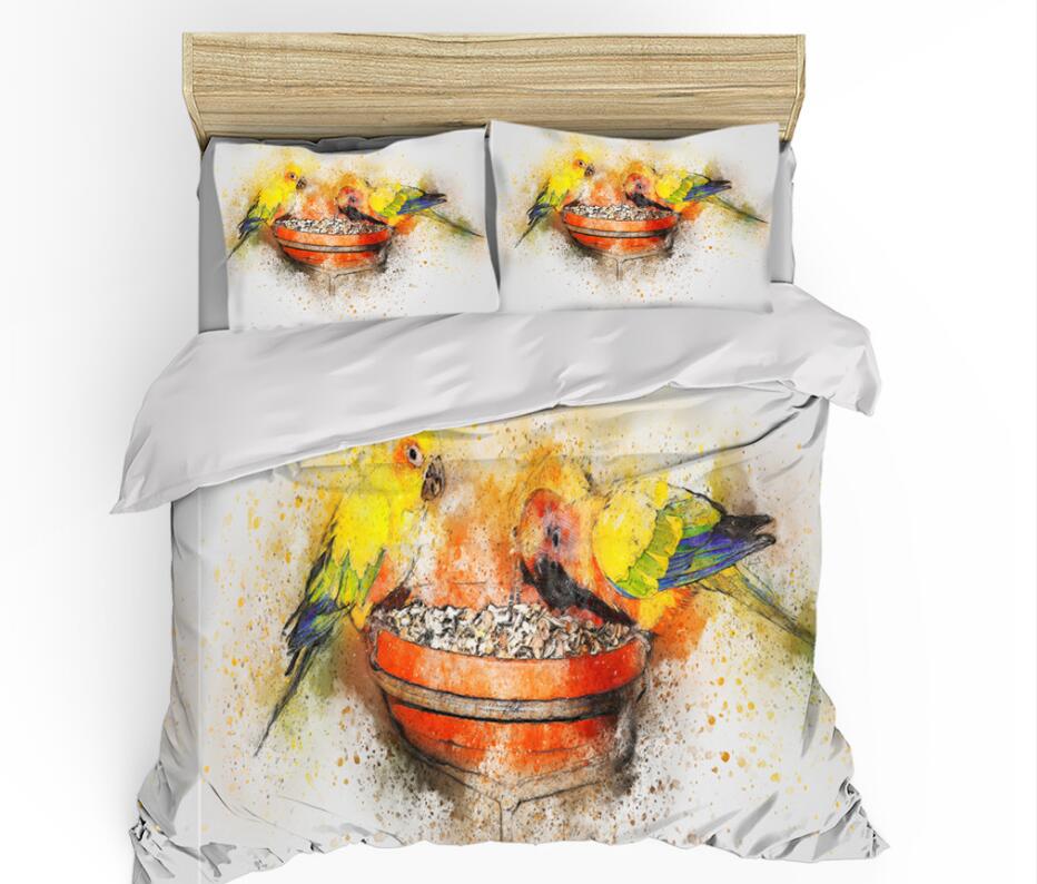3D Yellow Parrot 1104 Bed Pillowcases Quilt