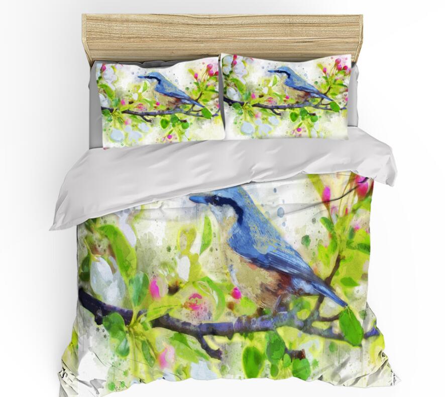3D Sparrow Green Watercolor Branches 1112 Bed Pillowcases Quilt