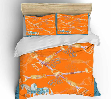 3D Horse Orange 0018 Bed Pillowcases Quilt