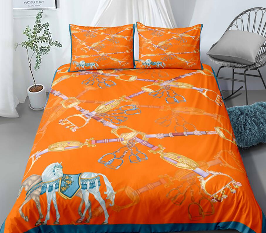 3D Horse Orange 0018 Bed Pillowcases Quilt