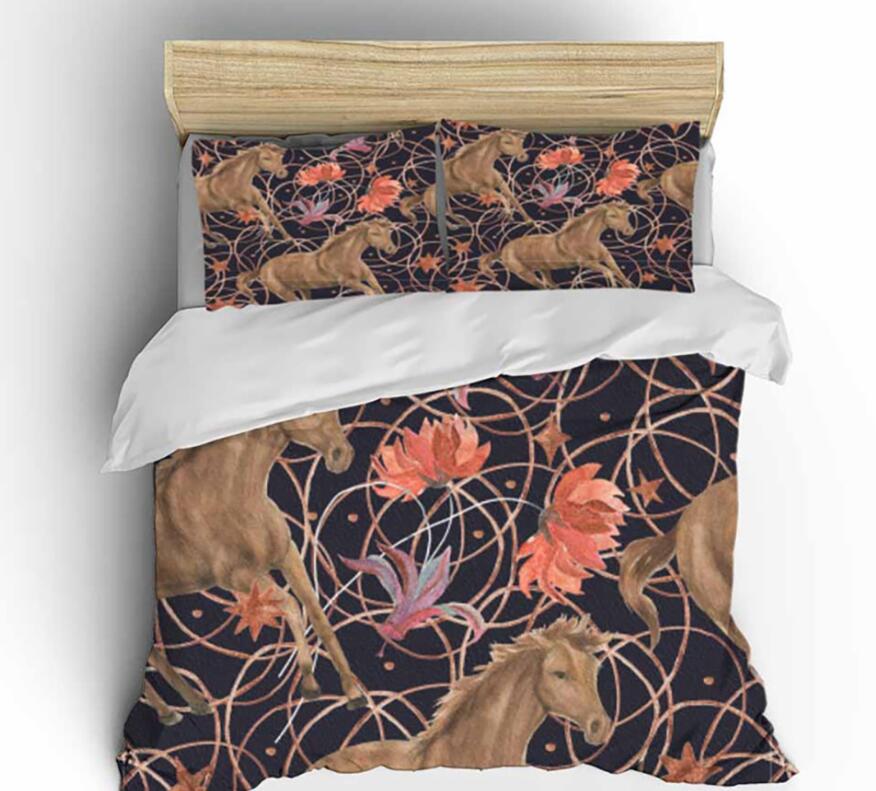 3D Horse Flower Coil 1113 Bed Pillowcases Quilt