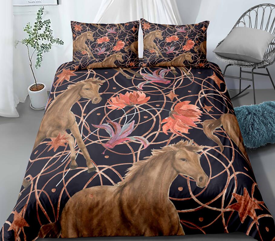 3D Horse Flower Coil 1113 Bed Pillowcases Quilt