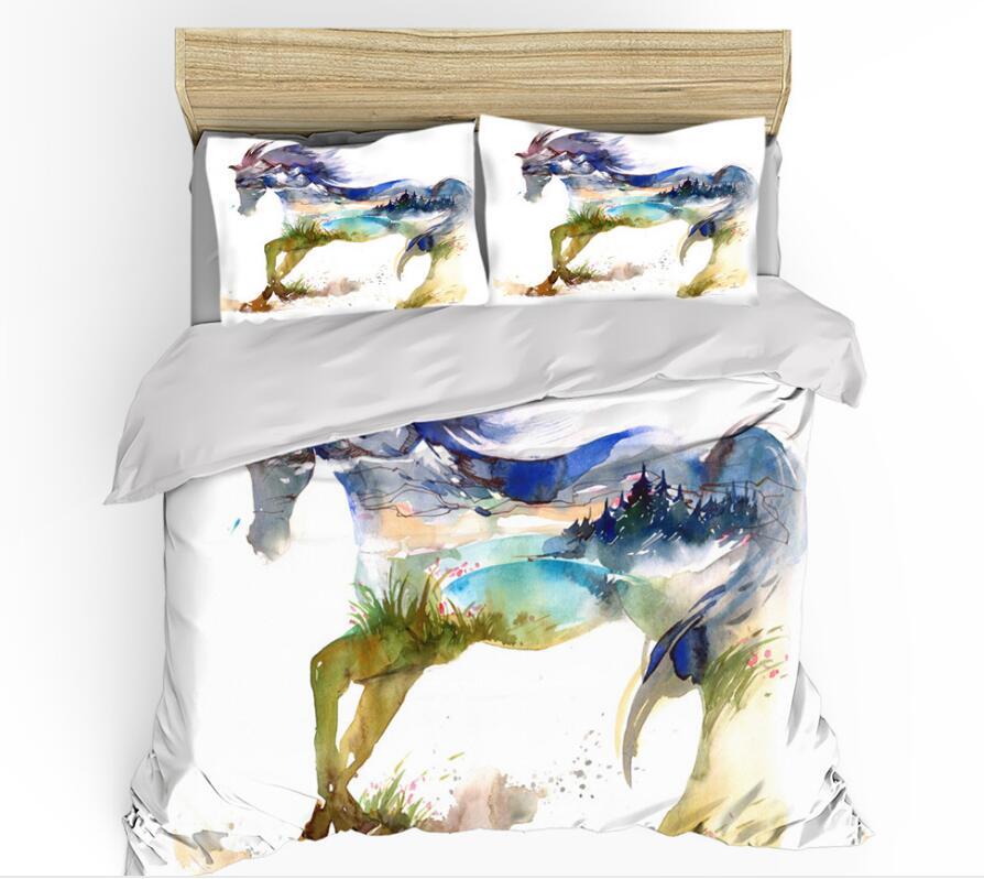 3D Watercolor Horse 0080 Bed Pillowcases Quilt