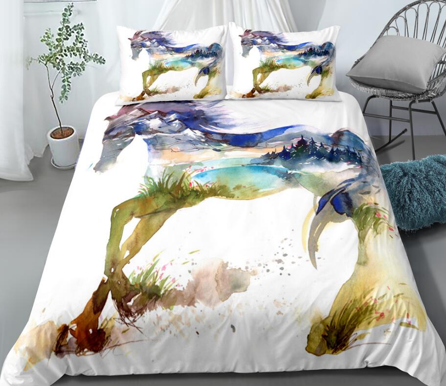 3D Watercolor Horse 0080 Bed Pillowcases Quilt
