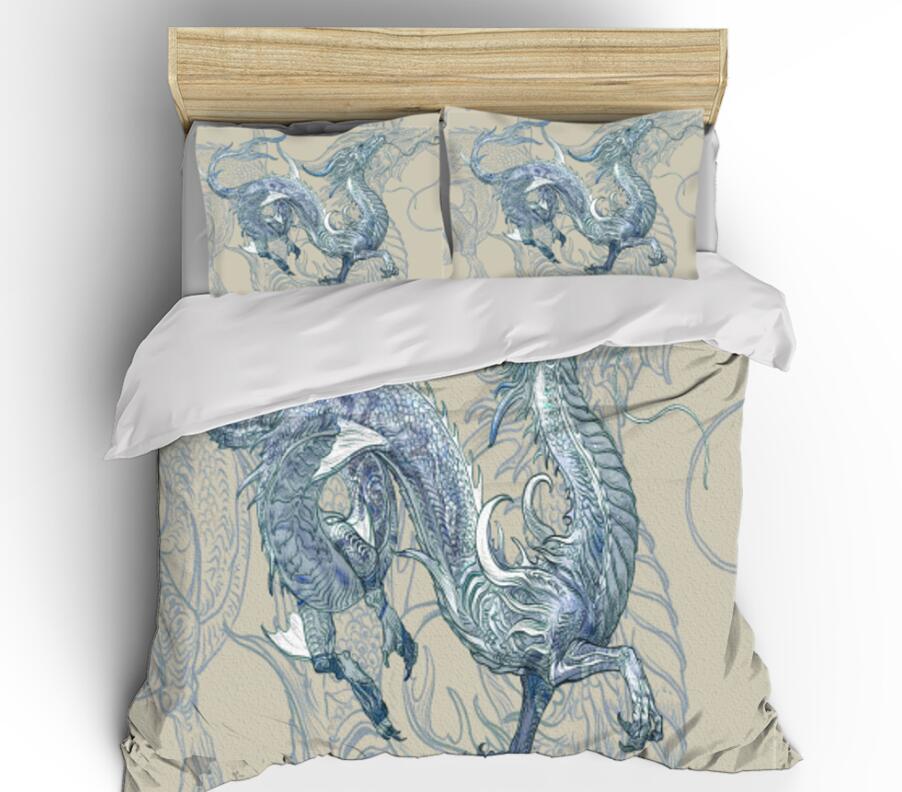 3D Gray Blue Dragon 0085 Bed Pillowcases Quilt