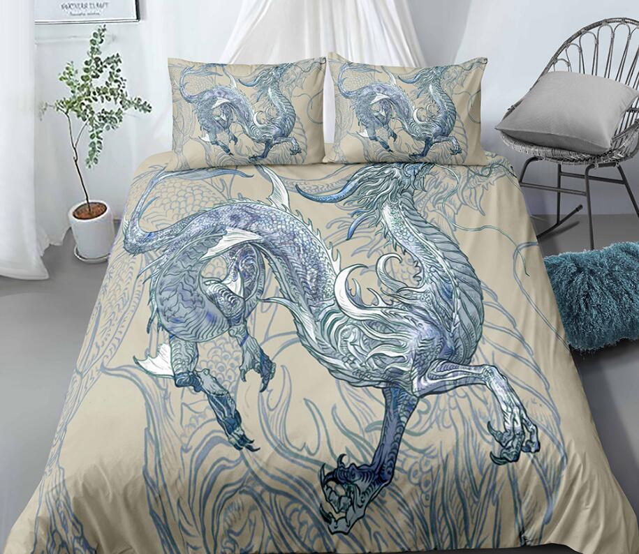 3D Gray Blue Dragon 0085 Bed Pillowcases Quilt