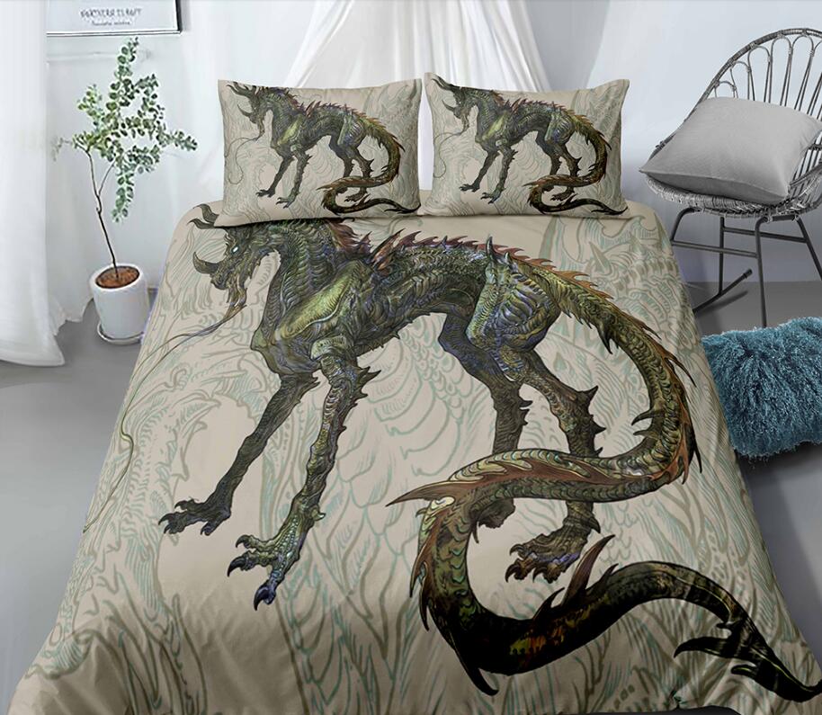 3D Green Dragon 0150 Bed Pillowcases Quilt