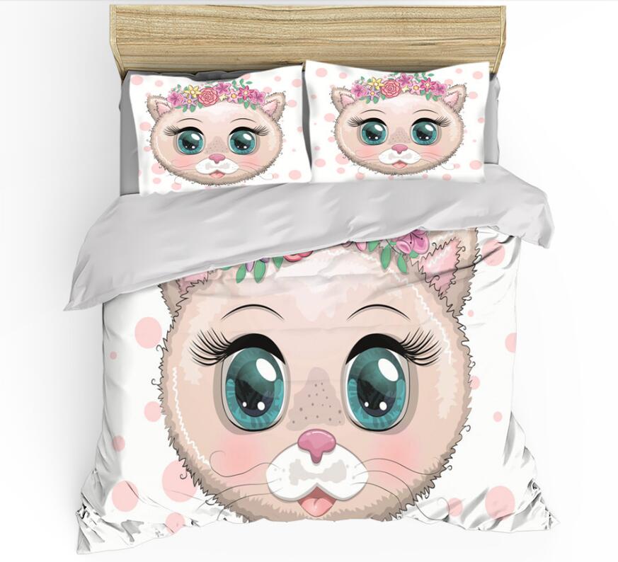 3D Cat Pink Dots Flower 0090 Bed Pillowcases Quilt