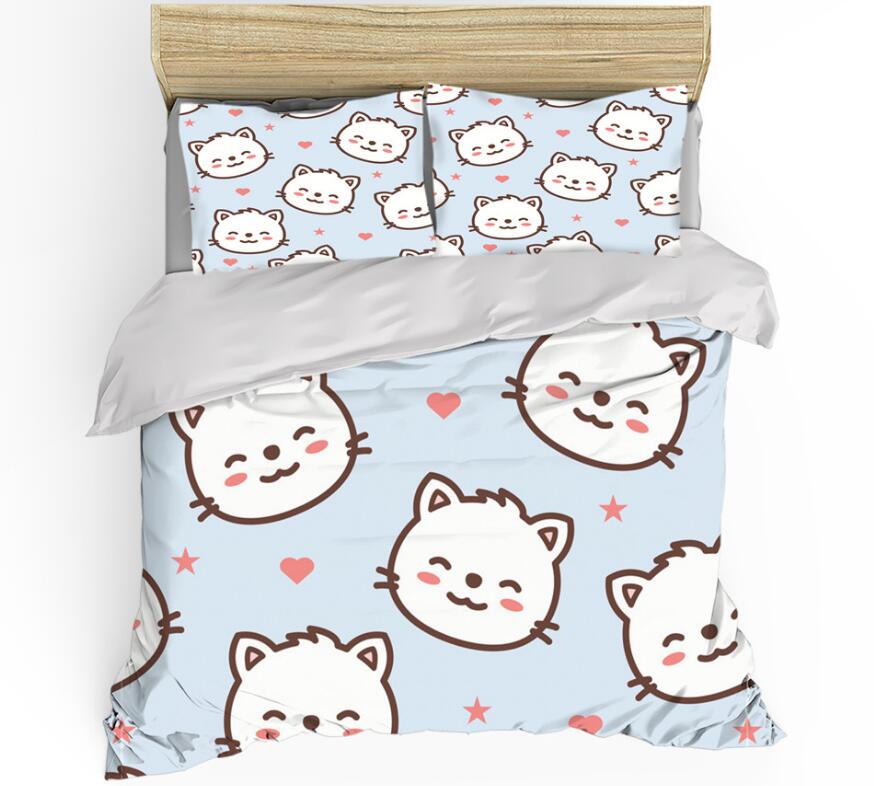 3D Cartoon Cat Head 0036 Bed Pillowcases Quilt