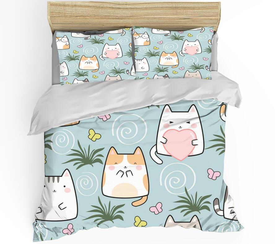 3D Cartoon Cat Grass Butterfly Spiral 0092 Bed Pillowcases Quilt
