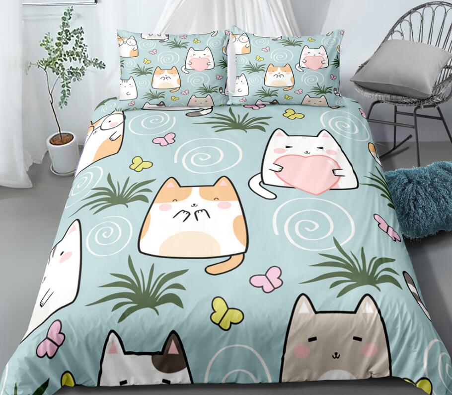 3D Cartoon Cat Grass Butterfly Spiral 0092 Bed Pillowcases Quilt