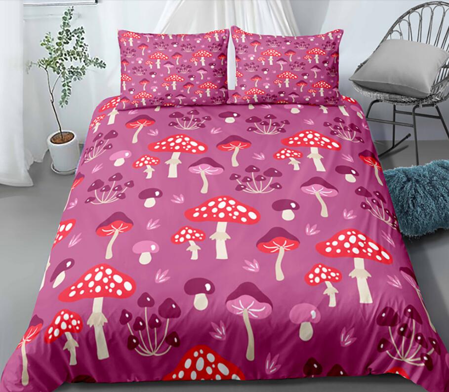3D Fuchsia Red Small Mushroom 0119 Bed Pillowcases Quilt