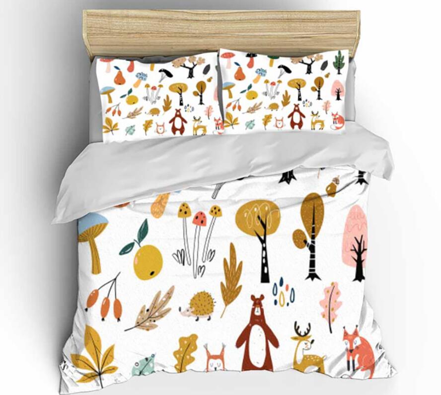 3D Bear Leaves Deer Fruit 0142 Bed Pillowcases Quilt