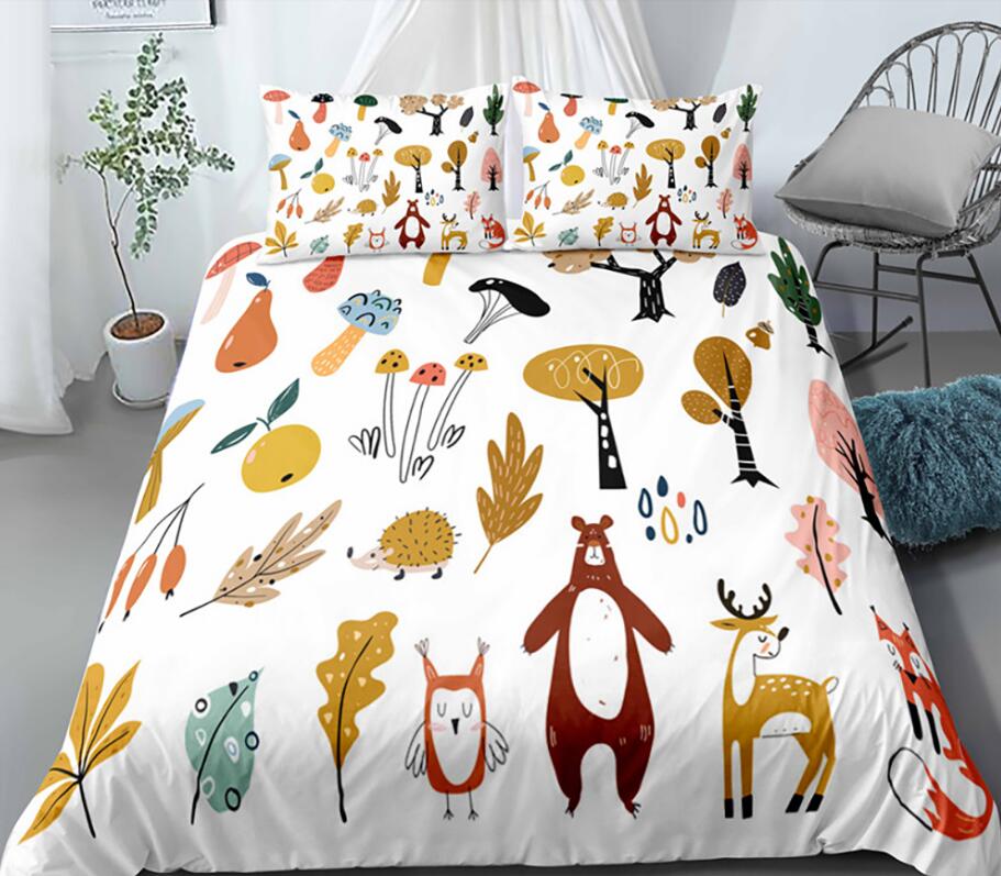 3D Bear Leaves Deer Fruit 0142 Bed Pillowcases Quilt
