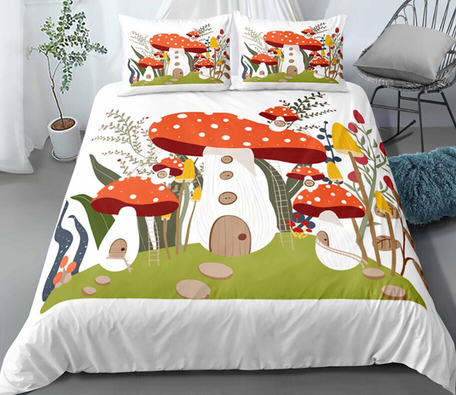 3D Grass Mushroom House 1151 Bed Pillowcases Quilt