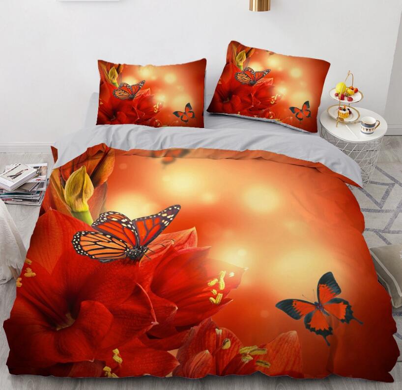 3D Orange Flower Butterfly 9183 Bed Pillowcases Quilt