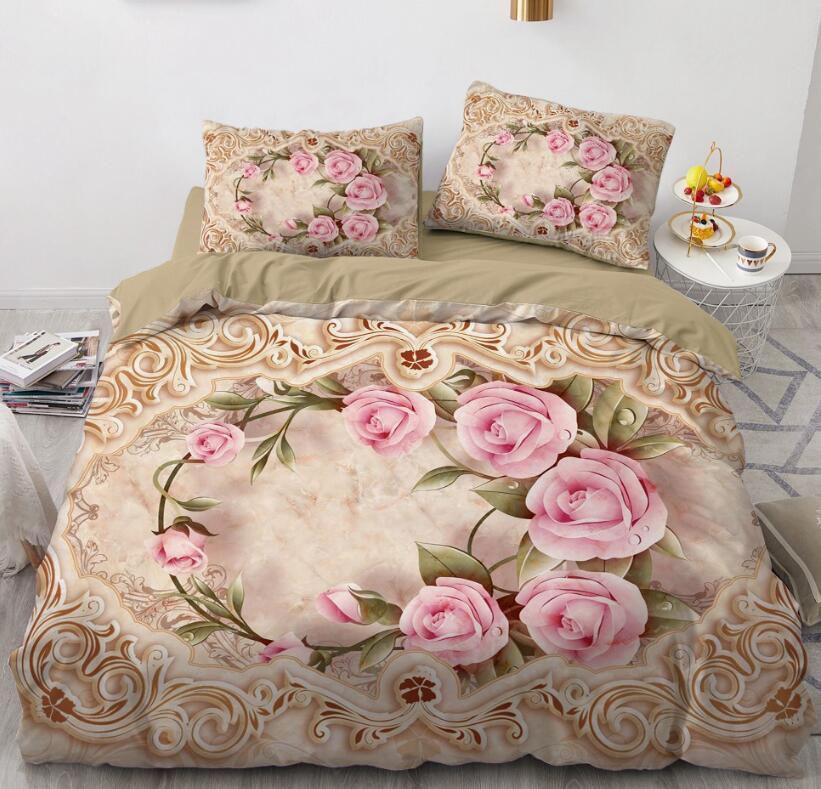 3D Lace Pink Rose 9185 Bed Pillowcases Quilt
