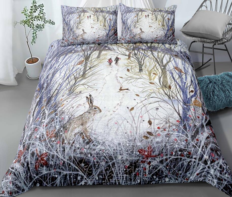 3D Rabbit Forest 0042 Bed Pillowcases Quilt