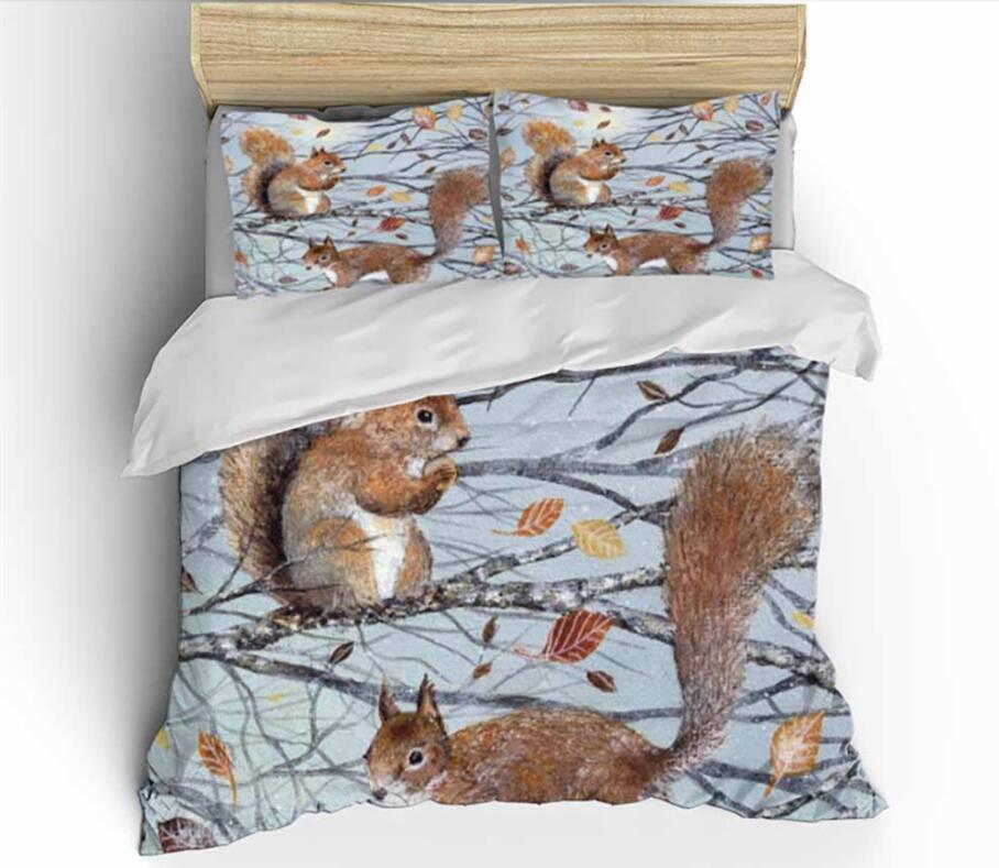 3D Squirrel Branches 0098 Bed Pillowcases Quilt