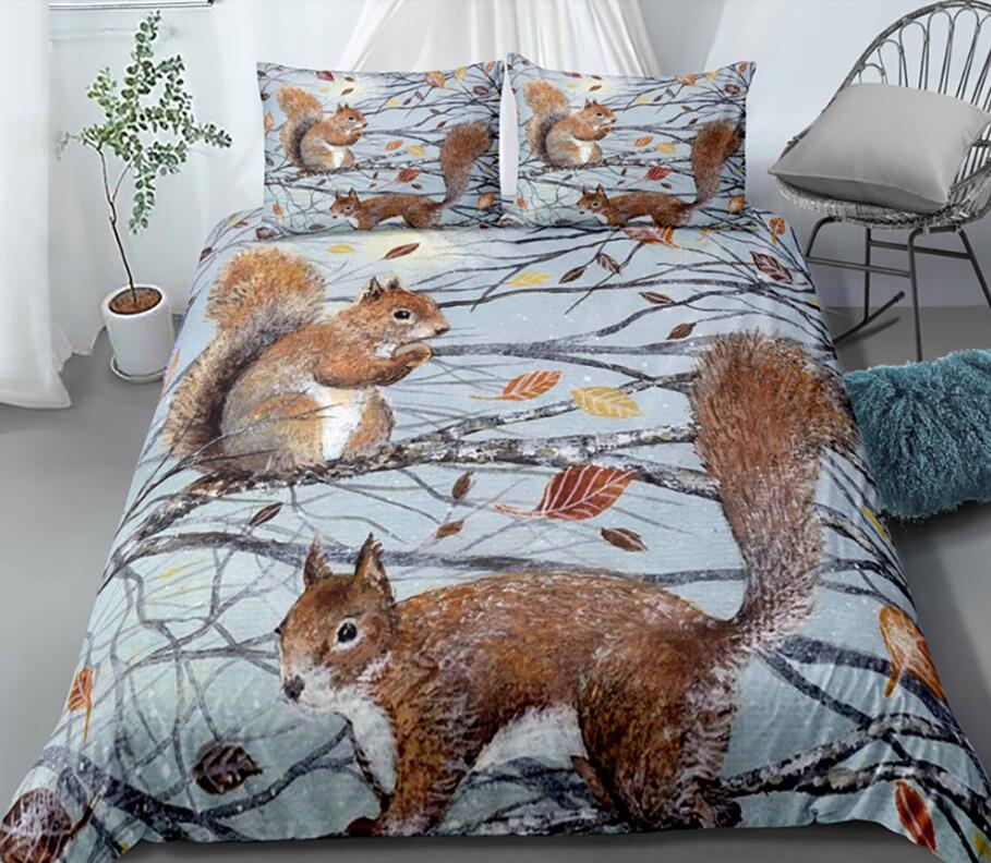 3D Squirrel Branches 0098 Bed Pillowcases Quilt