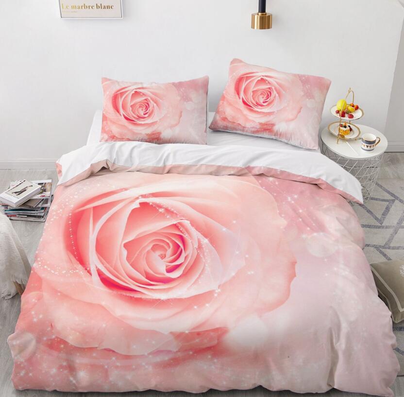 3D Light Pink Rose 9193 Bed Pillowcases Quilt