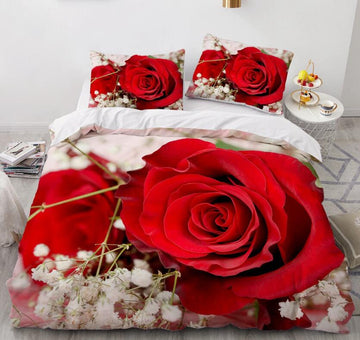 3D Red Rose 9195 Bed Pillowcases Quilt