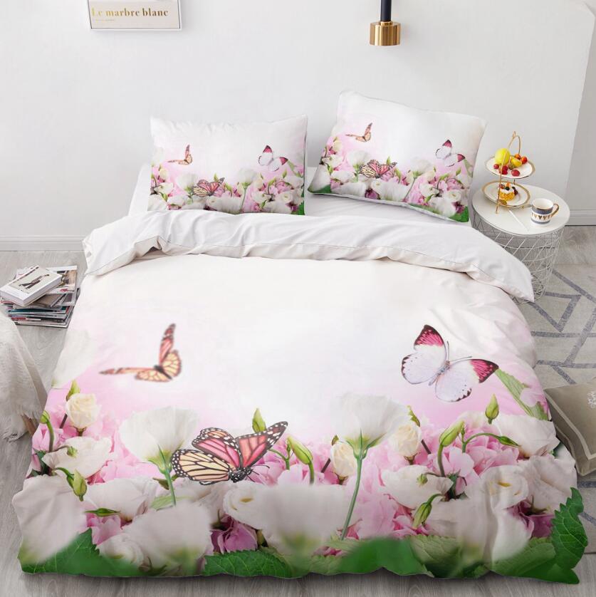 3D Pink Flowers Butterfly 9196 Bed Pillowcases Quilt