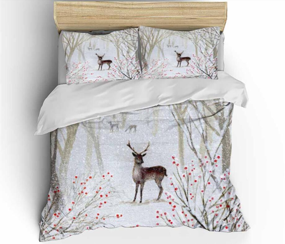 3D Snowfield Deer Forest 0120 Bed Pillowcases Quilt
