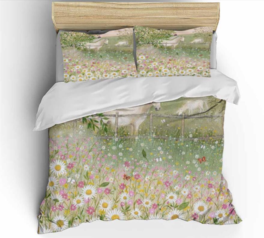 3D White Horse Little Daisy 1152 Bed Pillowcases Quilt