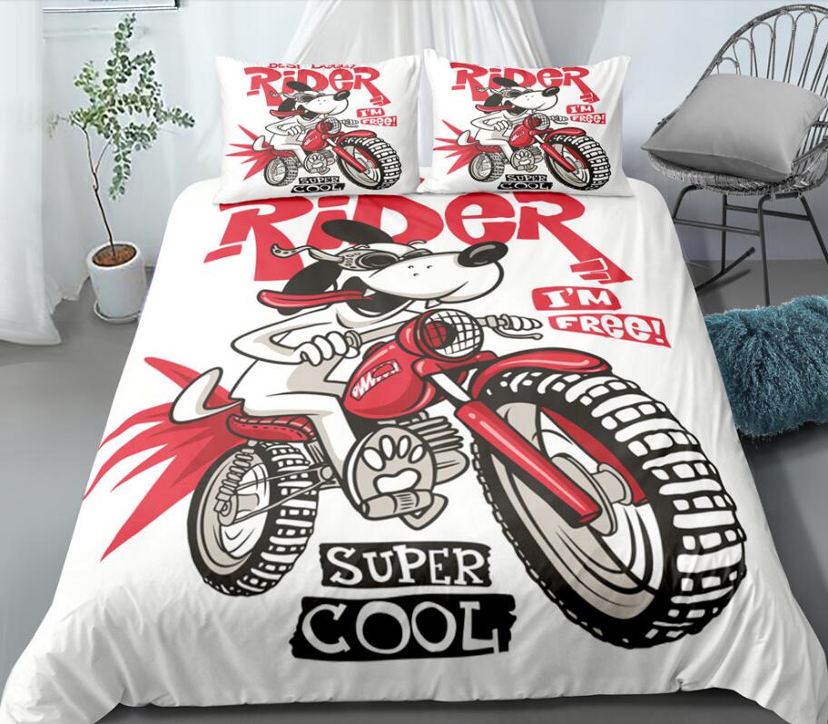 3D Dog Motorcycle 0046 Bed Pillowcases Quilt